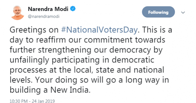 Narendra Modi tweets on 9th National Voters Day Narendra Modi tweets on 9th National Voters Day