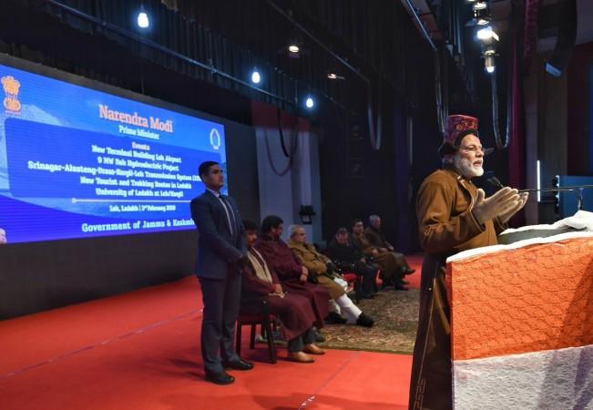 Prime Minister Narendra Modi addresses during a programme in Leh, Jammu and Kashmir on Feb 3, 2019. Prime Minister Narendra Modi