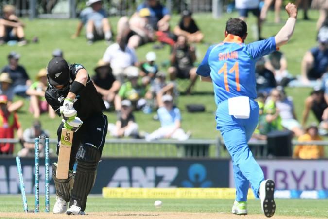 Shami castles Guptill in the first ODI at Napier. Mohammed Shami