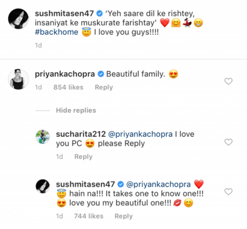 Priyanka Chopra's comment on Sushmita Sen's Instagram post Priyanka Chopra's comment on Sushmita Sen's Instagram post