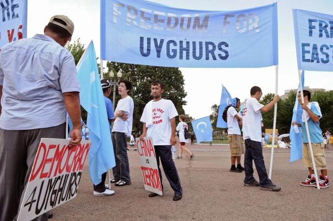Uighurs demonstrate in front of the White House in Washington,DC Uighur Muslims