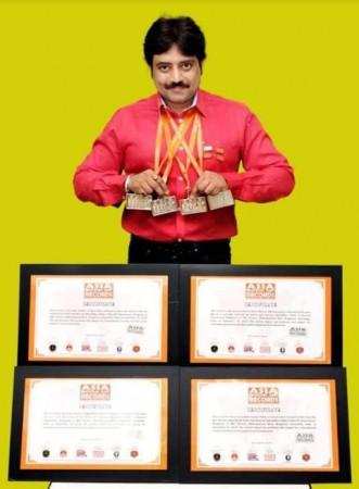 Aniruddha Jatkar with the four medals and certificates. Aniruddha Jatkar