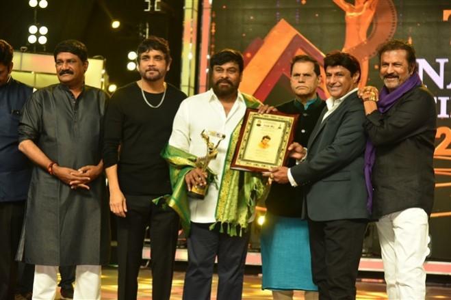 Balakrishna and Chiranjeevi at TSR TV9 Film Awards 2019 Balakrishna and Chiranjeevi at TSR TV9 Film Awards 2019