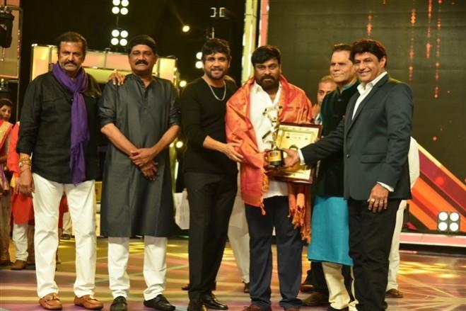 Balakrishna and Chiranjeevi at TSR TV9 Film Awards 2019 Balakrishna and Chiranjeevi at TSR TV9 Film Awards 2019