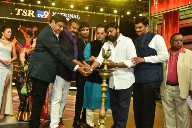 Balakrishna and Chiranjeevi at TSR TV9 Film Awards 2019 Balakrishna and Chiranjeevi at TSR TV9 Film Awards 2019