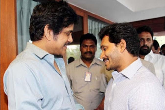 Akkineni Nagarjuna with YSRCP leader Jagan Mohan Reddy Akkineni Nagarjuna with YSRCP leader Jagan Mohan Reddy