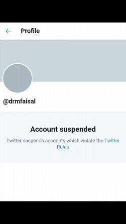 Mohammad Faisal's personal Twitter account has been suspended. Mohammad Faisal