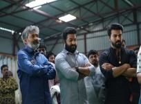 SS Rajamouli with Junior NTR and Ram Charan at RRR movie opening ceremony