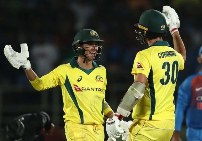 Australia celebrating after pulling off a last ball victory. India cricket team India vs Australia