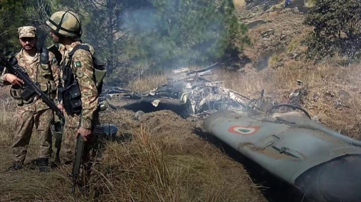 One of the pictures of plane wreckage that Pakistani authorities released saying it belonged to a MiG-21 of the Indian Air Force (IAF) that was shot down by a Pakistan Air Force (PAF) fighter jet over the line of control (LoC) in Kashmir. MiG-21 wreckage