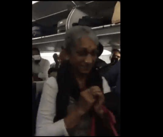 IAF pilot Abhinandan's mother Shobha Varthaman inside the plane. abhinandan mother