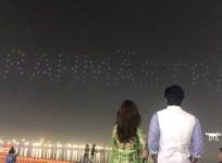 Ranbir Kapoor, Alia Bhatt and director Ayan Mukerji launched BrahmÄstra's logo on Mahashivratri at Kumbh Mela by lighting a swarm of drones that formed the logo.