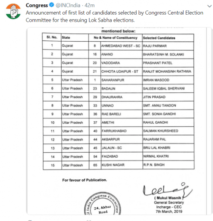 congress first list