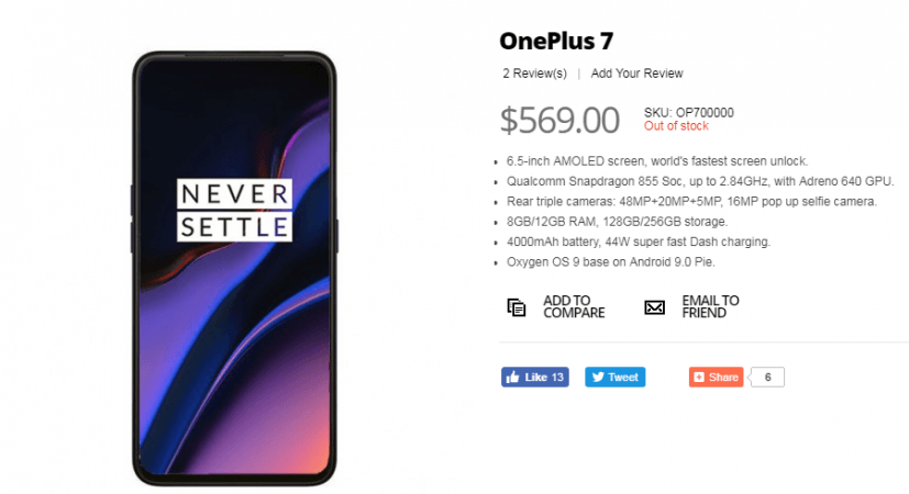 OnePlus 7 listed on Giztop OnePlus 7 listed on Giztop