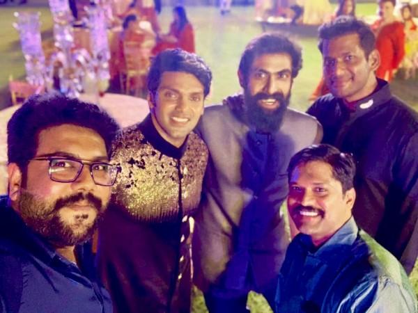 Baahubali star Rana Daggubati and Vishal at Arya and Sayyeshaa's wedding. Rana Daggubati and Vishal at Arya-Sayyeshaa Wedding