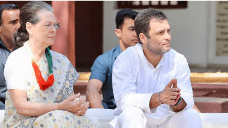Congress President Rahul Gandhi and UPA Chairperson Sonia Gandhi at Sabarmati Ashram. Congress