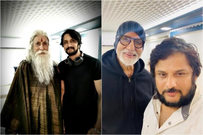 Amitabh Bachchan with Kichcha Sudeep and director Surender Reddy on Chiranjeevi's Sye Raa sets Amitabh Bachchan with Kichcha Sudeep and director Surender Reddy on Chiranjeevi's Sye Raa sets