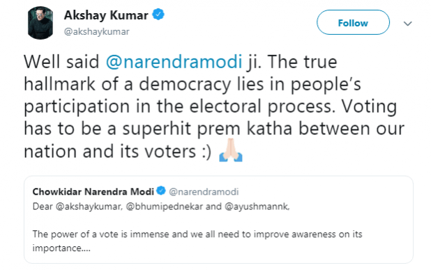 Akshay kumar modi tweet