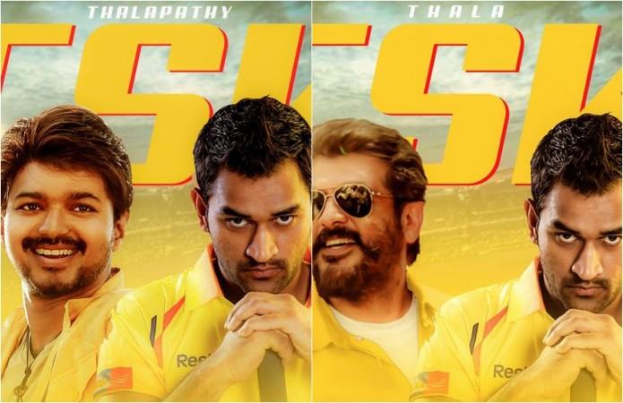 A collage of fan made posters to showcase their support for CSK. Vijay and Ajith fans extend support for CSK