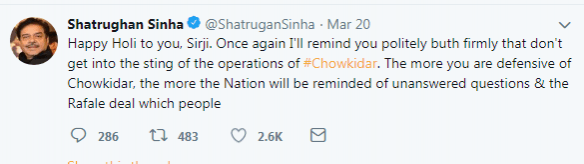 shatrughan  tweet