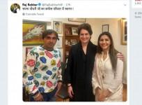 Screenshot of Raj Babbar's tweet featuring Sapna Choudhary with Priyanka Gandhi