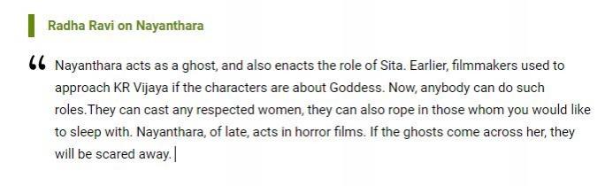 Here is what Radha Ravi said about Nayanthara. Radha Ravi on Nayanthara