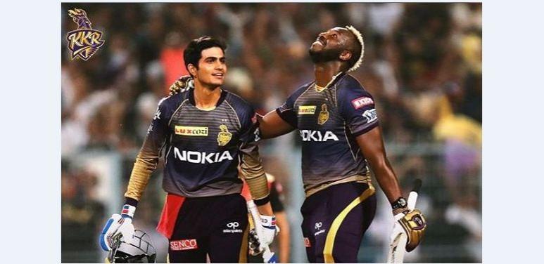 Shubman Gill and Andre Russell after KKR defeated SRH at Eden Gardens on March 24, 2019. Andre Russell Shubman Gill