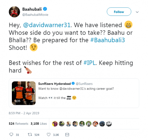 Bahubali SRH David Warner