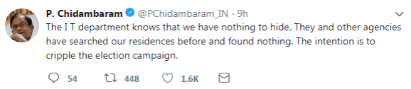 chidambaram tweet