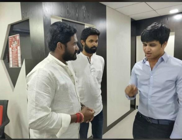 Nikhil Siddhartha with Jana Sena MLA candidate Sandeep Nikhil Siddhartha with Jana Sena MLA candidate Sandeep