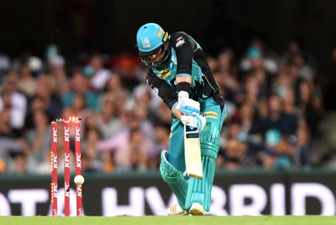 Kelly going through McCullum's gate and claiming his leg stump. Matt Kelly Brendon McCullum