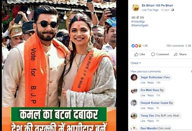 Ranveer Singh, Deepika Padukone's viral picture campaigning for BJP in the ongoing Lok Sabha Elections 2019 Ranveer Singh, Deepika Padukone