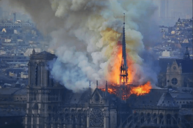 Smoke billows during the fire. notre-dame cathedral