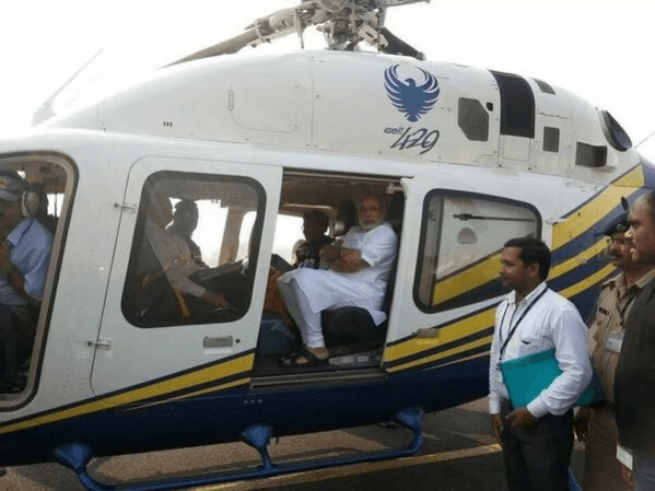Prime Minister Narendra Modi in helicopter