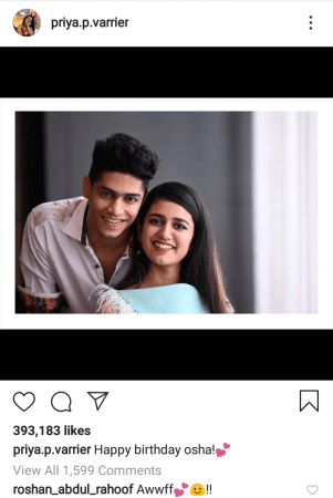 Priya Prakash Varrier, Roshan Abdul Rahoof Priya Prakash Varrier, Roshan Abdul Rahoof