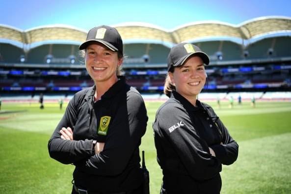 Polosak and Sheridan made history by umpiring during a WBBL match Claire Polosak Eloise Sheridan