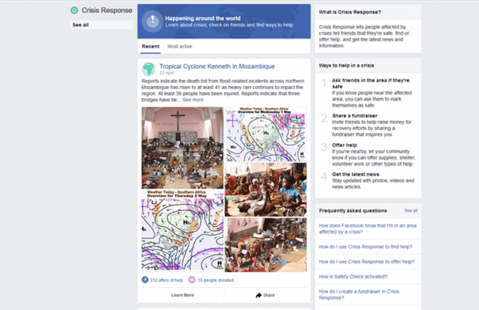 Respond to crises through Facebook's tool Facebook's tool