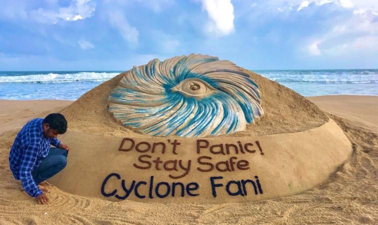 Sand artist Sudarsan makes artwork at Puri beach to create awareness on the Cyclone Fani. Cyclone Fani
