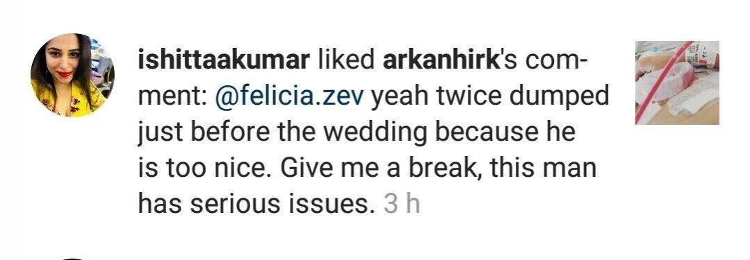 Ishita Kumar likes comment against Siddharth Chopra. Ishita Kumar likes comment against Siddharth Chopra