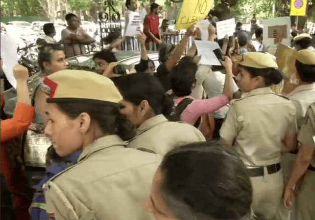 A protest broke outside the Supreme Court after a three-judge SC panel headed by Justice S A Bobde found no substance in the sexual harassment allegations against Chief Justice Gogoi. Supreme Court
