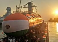 Indian Navy's fourth Scorpene-class submarine INS Vela at its launch in Mumbai's Mazagon Docks.