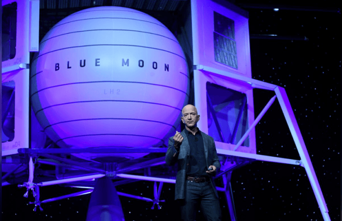 Jeff Bezos unveils Blue Moon, the first lunar lander from his company, Blue Origin.