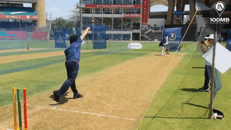 Sachin bowls to Kambli Sachin bowling to Kambli