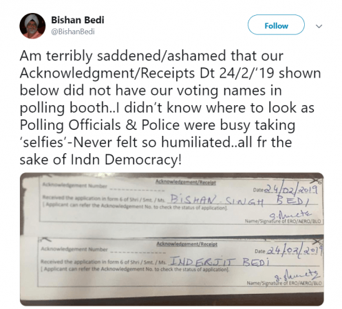 The tweet put out by Bedi Bishen Singh Bedi tweet