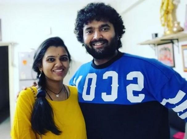 Pranavi Acharya with her husband Raghu Master Pranavi Acharya with her husband Raghu Master