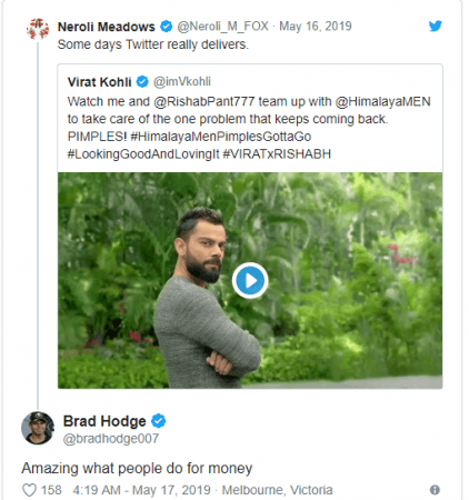 Hodge poked fun at Kohli