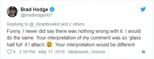 Brad Hodge tweet