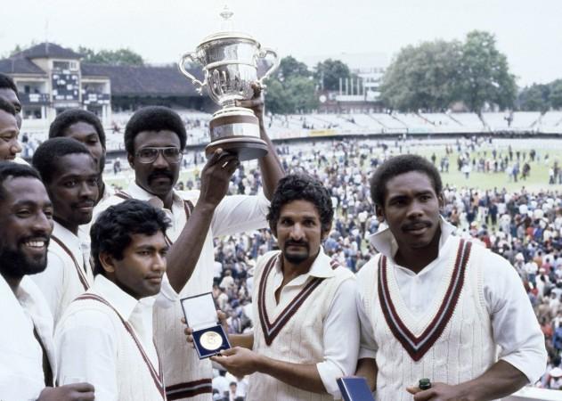 West Indies team with World Cup trophy in 1979 1979 World Cup