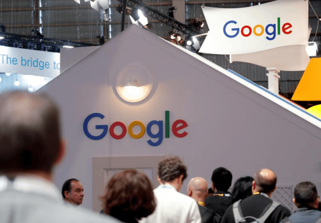 Visitors pass by the logo of Google at the high profile startups and high tech leaders gathering, Viva Tech,in Paris, France May 16, 2019. google