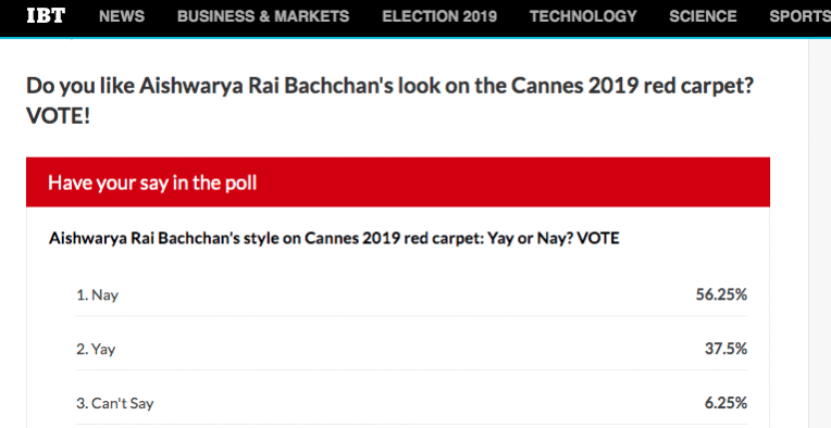 Aishwarya Rai Bachchan at Cannes 2019 poll result. Aishwarya Rai Bachchan at Cannes 2019 poll result